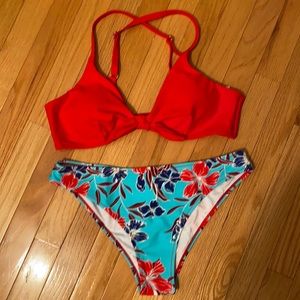 Beautiful red and floral bikini! New !